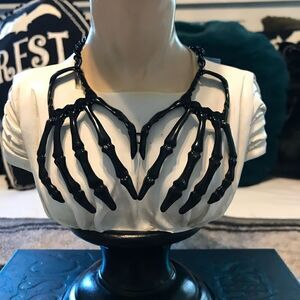 Gothic Black Skeleton Hands necklace, Adjustable chain, Engraved detailing